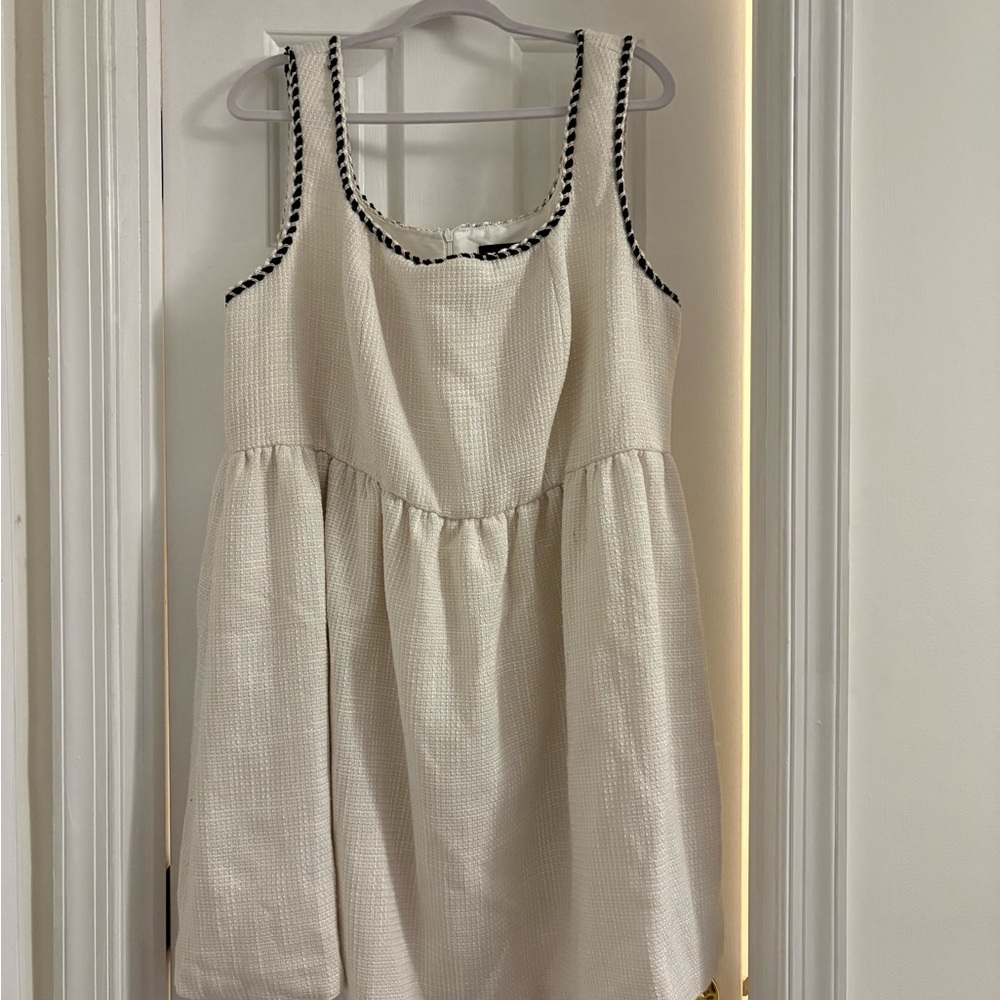White Tweed Mini Dress with Black Trim